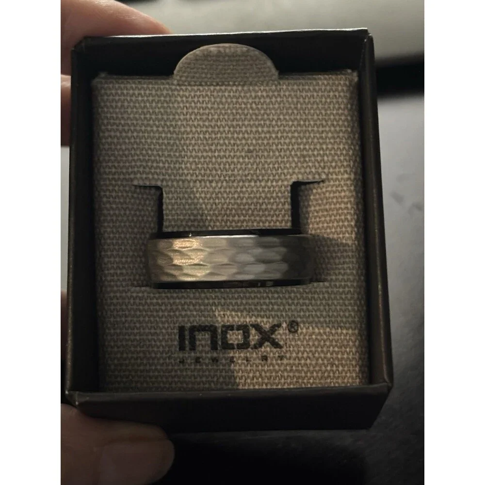 New Mens INOX Matte & Plated Black Textured Stainless Steel Ring $60 Sz 10 HOT!